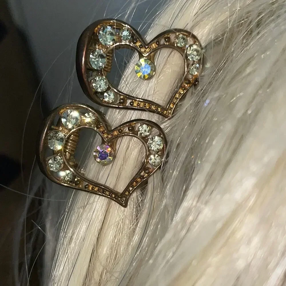 Gold Tone Heart Rhinestone Mini Claw Hair-clips set of 2